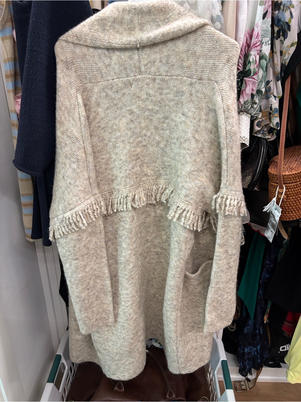 Heartloom Beige Fringe Shawl-Collar Wool-Blend Cardigan - Picture 2 of 2